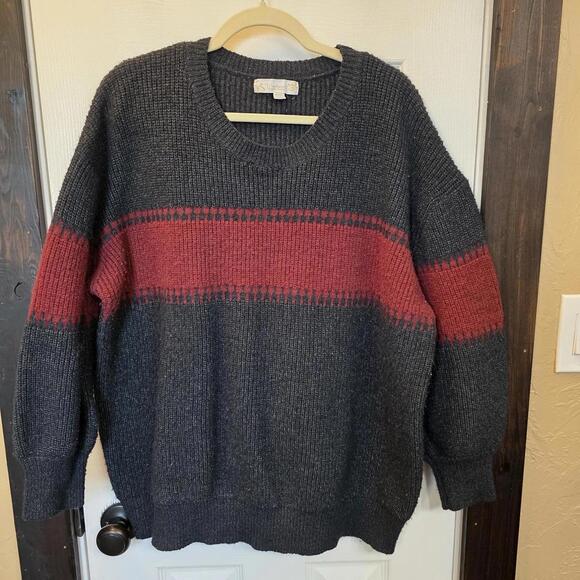 Weekend Suzanne Betro Sweaters - Weekend Suzanne Betro Women's Black and Red Striped Sweater Size 1X/2X